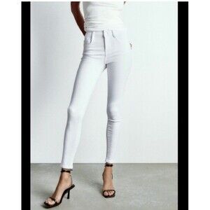 Zara Jeans Womens 4 White High Rise Skinny Stretch Denim Clean Minimal Style Fit